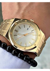 Resim Özel Premium Lüks Seri Eşref Tek Saat Modeli Metal Kordon Takvimli Erkek Kol Saati-bileklik Hediyeli Sarı 