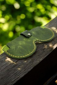 Resim Leather Hakiki Deri Yeşil Unisex El Yapımı Gözlük Kılıfı 