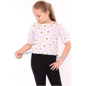 Resim Toontoy Kids Toontoy Kız Çocuk Baskılı Bisiklet Yaka Kısa Kollu Tişört - Beli Ayarlanabilir Açık Lila 