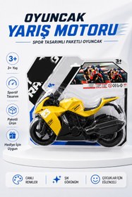 Resim GÜZELYÜZ AVM Oyuncak Sarı Yarış Motorsikleti 28cm Racing Moto Yarış Motoru Paketli Sportif Motorsiklet Çocuk Oyuncağı 