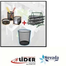 Resim Masa Üstü Kalemlik / Kağıtlık / Ataşlık / Çöp Kovası 3 Lü Evrak 