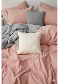 Resim More Home Pamuklu Lastikli Çarşaflı Tek Kişilik Nevresim Takımı Gül Kurusu Antrasit 