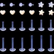 Resim 12PCS Yıldız Kalp Yuvarlak İtme Dudak Halkaları 16G İpliksiz Labret Dudak Çivileri Akrilik Kıkırdak Küpe Piercing Takı 6/8/10/12mm 