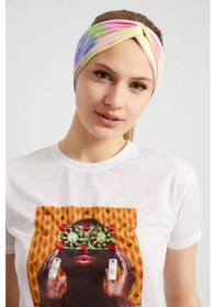 Resim Batik Gökkuşağı, Butik Tasarım Kadın Bandana Saç Bandı, Ekstra Yumuşak, Esnek, Doğal, Pamuklu Penye Batik Çok Renkli 