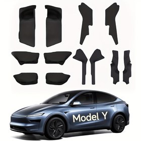 Resim For Tesla Model Y Juniper 2025 Araba Kapı Düzlüğü Koruyucu Seti - Felt İç Mekan Koruma Kiti, Yan Koruyucular, Vites Değiştirme ve El Fren Kapağı, Vites Değiştirme Kapağı | Şık Koruyucu | Dokulu Yüzey, Araba Süsleri 