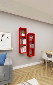 Resim Kitaplık Salon Duvar Rafı Çapraz Ikili Mobilya Takım Kırmızı Kırmızı 