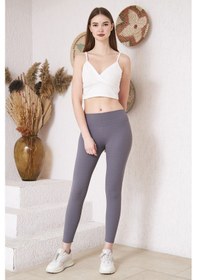 Resim Yüksek Bel Toparlayıcı Şardonlu Füme Fitilli Tayt Füme 