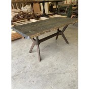 Resim Emel Ahşap Masif Doğal Ahşap Kelebek Ayaklı Kütük Masa, 160 x 80 Cm, Yemek-Mutfak-Ofis Masası 