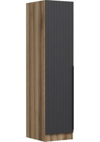 Resim Minar Kale 1 Kapaklı Raflı Dolap Dore - Antrasit Çizgili Mebran 190cm 