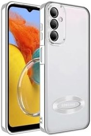 Resim m.tk moveteck Samsung Galaxy M14 ile Uyumlu Kılıf, Tam Kamera Korumalı, Metalik Parlak Renkli Kenar, Yumuşak Silikon, Gümüş 