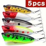Resim 5 Adet Topwater Popper Balıkçılık Yemleri - Karışık Renkler, Dayanıklı ABS Gövde, Uzun Menzilli 3D Gözler & Keskin Kanca ile Tatlısu Levreği için 