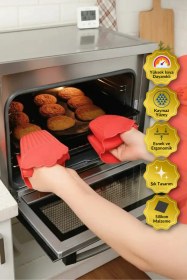 Resim Silikon Fırın Eldiveni 2 Li Isı Yalıtımlı, Kaymaz Yüzey, Esnek Ve Kolay Temizlenebilir Kırmızı 