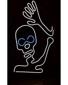 Resim BİZ BU İŞİN KEYİF KISMINDAYIZ El Sallayan İskelet Figürlü Neon Pleksi Tabela 