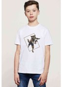 Resim Rakun Rocket Baskılı Unisex Çocuk Beyaz T-Shirt (534781785) 