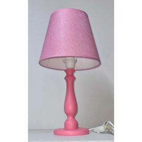 Resim Pembe Ahşap Ayaklı Pembe Başlıklı Kız Çocuk Odası Yatak Odası Abajuru 