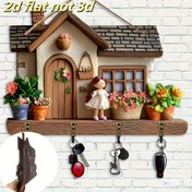 Resim 2D Düz, 1 Adet, Sevimli Villa - Dört Metal Kancalı Ahşap Çok Amaçlı Ev Anahtarlığı - Duvar Dekoru, Veranda Süsü, Oda Dekorasyonu, Villa Aksesuarı, Dört Mevsim Ev Dekoru 