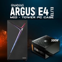 Resim GAMDIAS ARGUS E4 Elite, 500W, Tempered Glass, ARGB, ATX GAMING KASA 