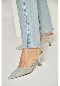 Resim Fox Shoes Y820444214 Gümüş Simli Sivri Burun Kadın Topuklu Ayakkabı Gümüş 