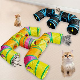 Resim Geniş H/E Tünel Kedi Oyun Parkı - Çok Çıkışlı Sistemli Katlanabilir Tasarım, Parlak Renkler (Sarı, Pembe, Turuncu, Mavi, Siyah, Gri) - Çoklu Kedili Evler ve Tekli Oyun İçin İçe Dönük Evcil Hayvan Oyun Alanı - Yerden Tasarruf Sağlayan Depolama, Yüksek Kaliteli Kumaş, Oyuncul Yavru Kediler 