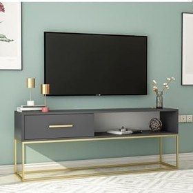 Resim Mira Tv Sehpası Antrasit - Metal Gold Ayaklı 