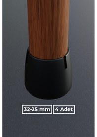Resim 4 Lü Siyah Silindir Sandalye Pabucu Zemin Koruyucu 25-32 Mm Aralığına Uygun Çizmez Kaydırmaz Siyah 32-25 Mm 