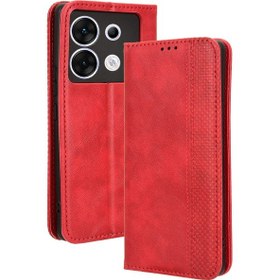 Resim Infinix Zero 30 5g Kılıf Retro Pu Deri Stand Cüzdan Kılıfı - Kırmızı Kirmizi 