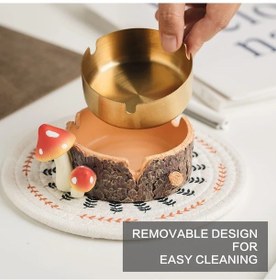 Resim Xuweiwei A Brown Sevimli Mantar Şeklinde Paslanmaz Çelik Tepsili Doğal Reçine İç Ve Dış Mekan Kül Tablası 