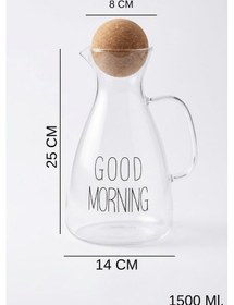 Resim Top Mantarlı Borosilikat Cam Sürahi - 1500ml Lüks Karaf 