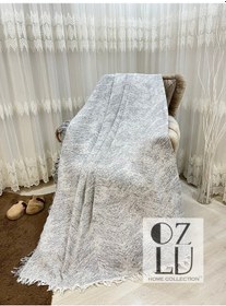 Resim Özlü Home Pamuklu Kaydırmaz Koltuk Şalı Çekyat Örtüsü 170 x 220 Alaca Gri 