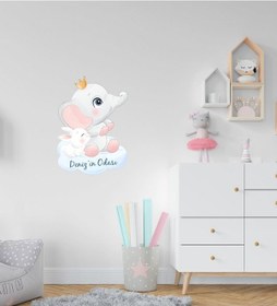 Resim Kişiye Özel Sevimli Fil ve Tavşan Tasarımlı Çocuk Odası Duvar Sti N11.331 