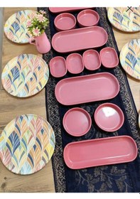 Resim Keramika Kahvaltı Takımı 18 Parça 6 Kişilik Pembe Pembe 