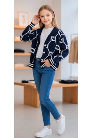 Resim Minimoda Kids Kız Çocuk Geometrik Desen Triko Hırka 