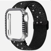 Resim Cloud011 Siyah Çift Sıra Kristal Kaplama 4.5cm Parlak Nylon Şerit 