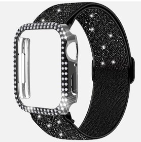 Resim Cloud011 Siyah Çift Sıra Kristal Kaplama 4.5cm Parlak Nylon Şerit 