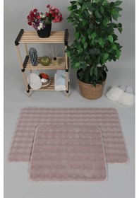 Resim Modern Bubble Yıkanabilir Kaymaz Peluş Banyo Paspası Halısı 2'li Klozet Takımı 50x80-50x40cm Pembe 