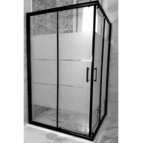 Resim Özel Duş Özelduş Duşakabin 120*120 cm H180 Siyah Profil Kare ve Dikdörtgen 5mm Desenlicam 