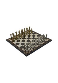 Resim Gifthome Büyük Boy Metal İngiliz Satranç Takımı Parlak Ve Katlanır Ceviz Desenli Mdf Satranç Tahtası 43x43 Cm. 