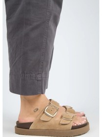 Resim İrene Platform Deri Kadın Terlik Kum-7132 Kum 