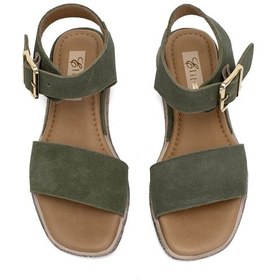 Resim Elit Ziva Kadın Hakiki Deri Düz Sandalet Haki Haki 