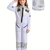 Resim Çocuklar için Astronot Kostümü Baskılı Fermuarlı Uzay Elbisesi ve Şapka, Halloween Partisi Performans Kıyafeti Hediyesi 