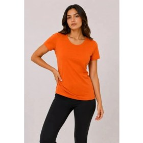Resim Marsilyan- Basic Tişört Bisiklet Yaka Kısa Kol Günlük Yazlık Slim Fit T-Shirt - Turuncu 