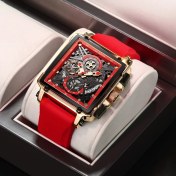 Resim Hanyang Kırmızı Lıge Yeni Kırmızı Silikon Erkek Saatler Top Marka Lüks Izle Erkekler Spor Kronograf Saat Moda Otomatik Tarih Kol Saati Adam + Kutu (Yurt Dışından) 