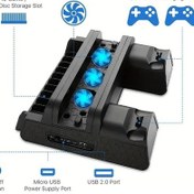 Resim Motion003 Ps4 Slim Pro İçin Siyah Soğutucu Stand Kontrolcü Şarj İstasyonu Disk Yuvası Oyun Kartı 