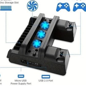 Resim Motion003 Ps4 Slim Pro İçin Siyah Soğutucu Stand Kontrolcü Şarj İstasyonu Disk Yuvası Oyun Kartı 