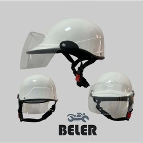 Resim BELER Jokey Kask Dayanıklı Beyaz Camlı Motosiklet & Bisiklet Kaskı 