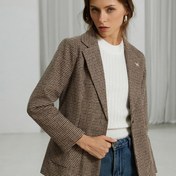 Resim Kadınlar İçin H-Şekilli Houndstooth Blazer - Şık Uzun Kollu Tek Düğmeli Ceket, Cepli, %100 Polyester Makinede Yıkanabilir, Sonbahar/Kış Ofis ve Günlük Giyim 