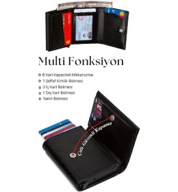 Resim Bürke Çok Gözlü Akıllı Kredi Kartlık Kartvizitlik Otomatik Unisex Cüzdan Mekanizmalı Deri Cüzdan - Siyah 