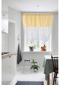 Resim Naturel Potlu Ekose Tül Perde Retro Sarı 