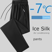 Resim Yazlık Büyük Beden Buzlu Lif Kumaş Erkekler İçin Bol Kesim Hava Koşumlu Pantolon, Yüksek Esneklik ve Serin Hissiyatlı Yapışmaz Spor Pantolonu, PLUS BEDEN 