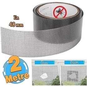 Resim Sineklik Tülü Tamir Bandı Yırtık Kopmuş Delik Fiber Tül Yapıştırma Siyah 48 mm x 2 Metre 